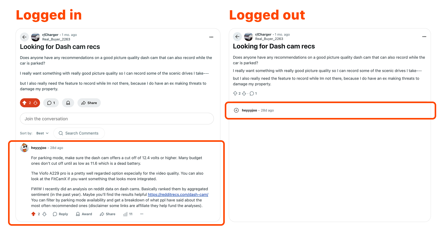 Collapsed and removed comments are visible when logged in which is misleading
