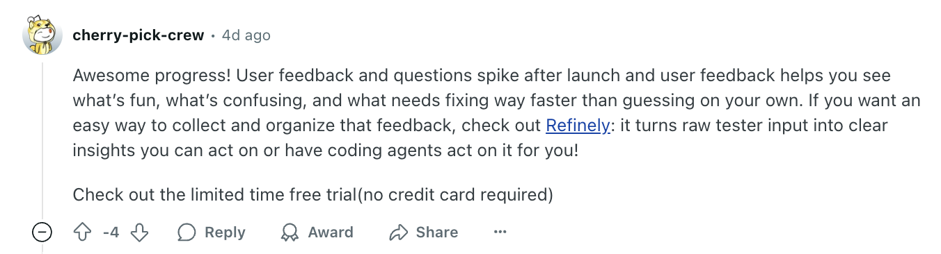 Example of self promotion comment downvoted